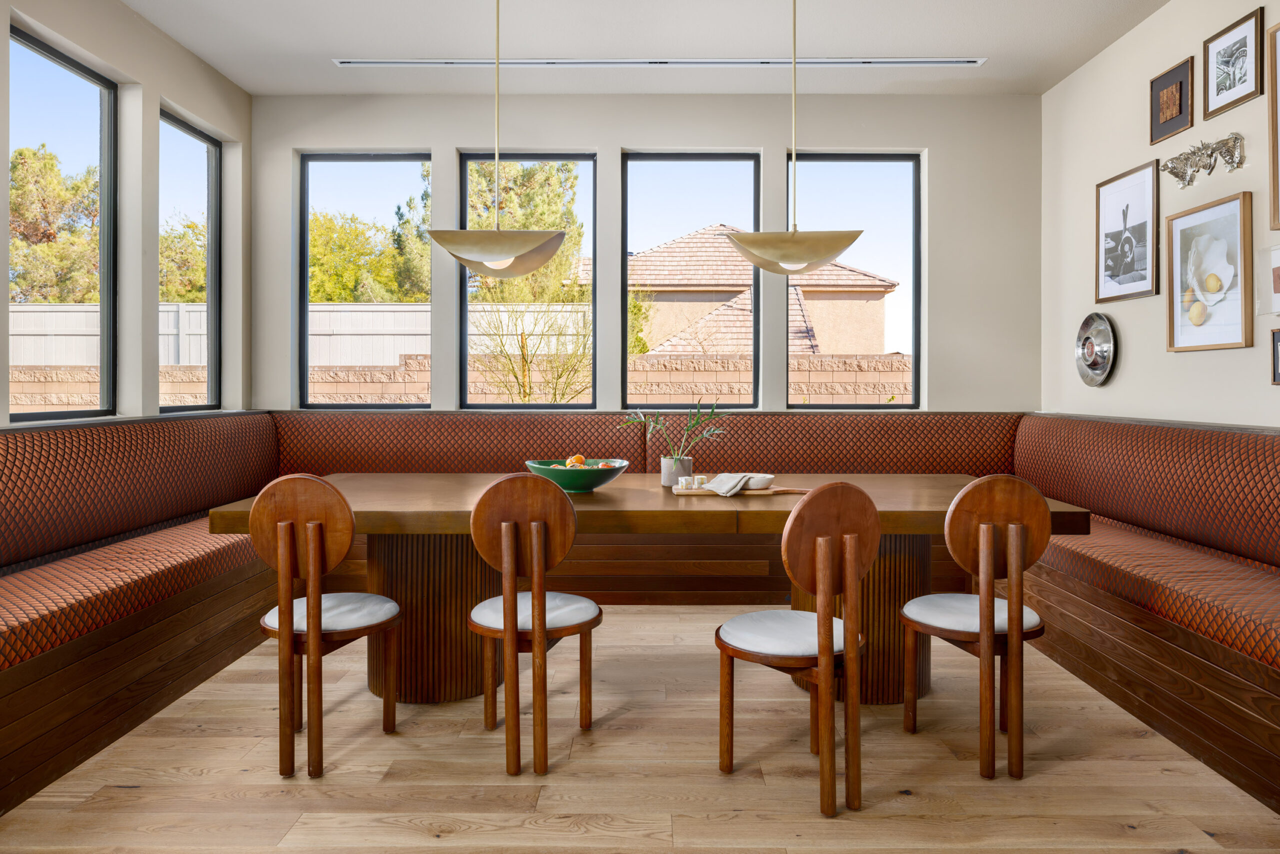 KOVI fabric on the breakfast banquette in the winning home of HGTV's Rock the Block Season 7