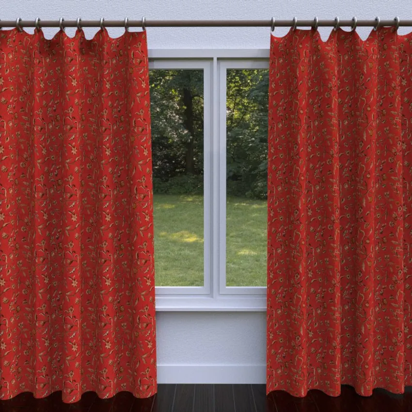 Brown and Red Vintage Large Floral Vine Brocade Upholstery Fabric — Fabric as drapery