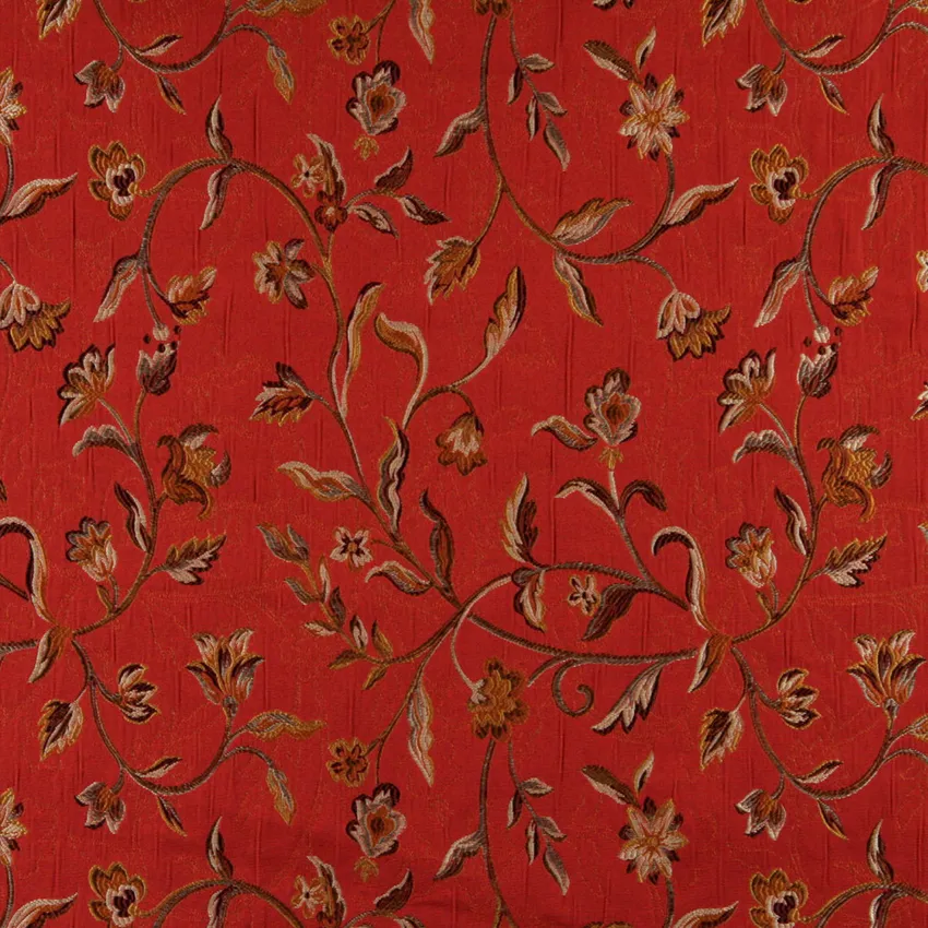 Brown and Red Vintage Large Floral Vine Brocade Upholstery Fabric