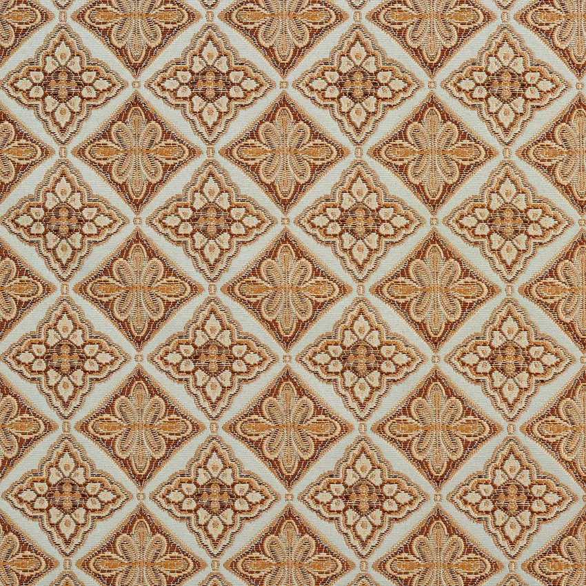 Azure Aqua and Beige Vintage Moorish Decorative Tile Brocade Upholstery Fabric