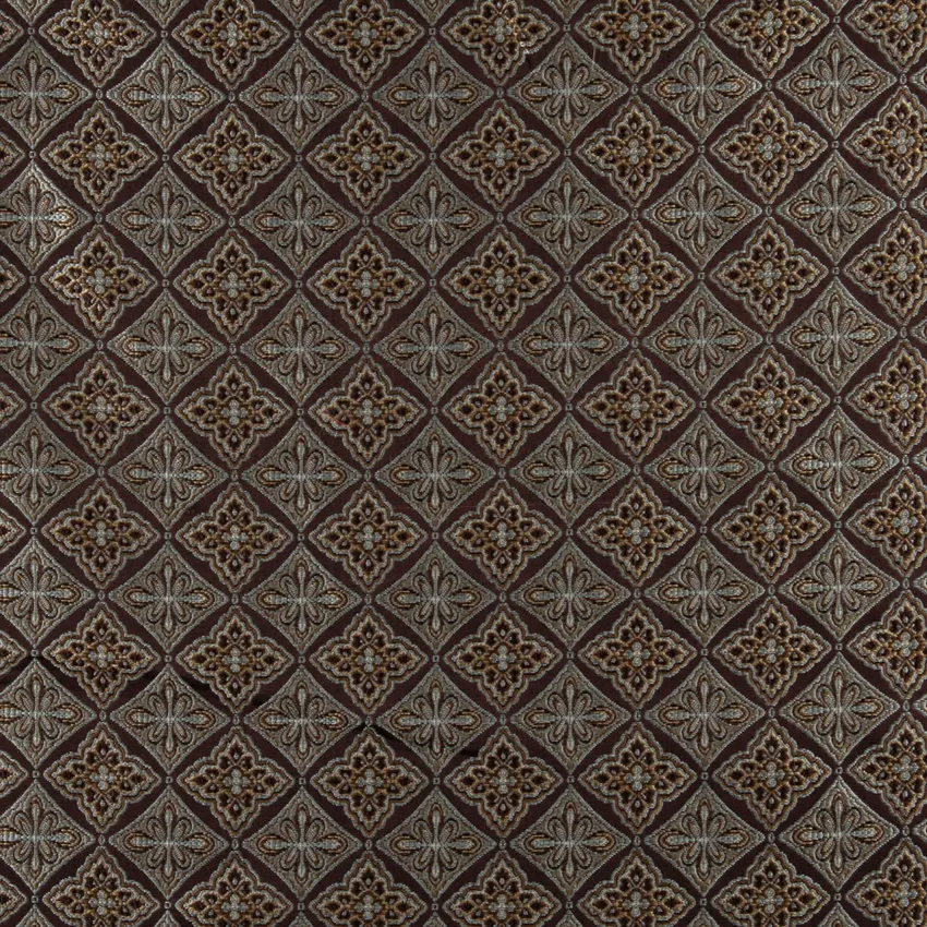 Midnight Beige and Brown Vintage Moorish Decorative Tile Brocade Upholstery Fabric