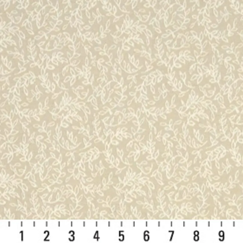 Gardenia Beige and White Country Damask Drapery and Upholstery Fabric by the Yard — Scale in inches