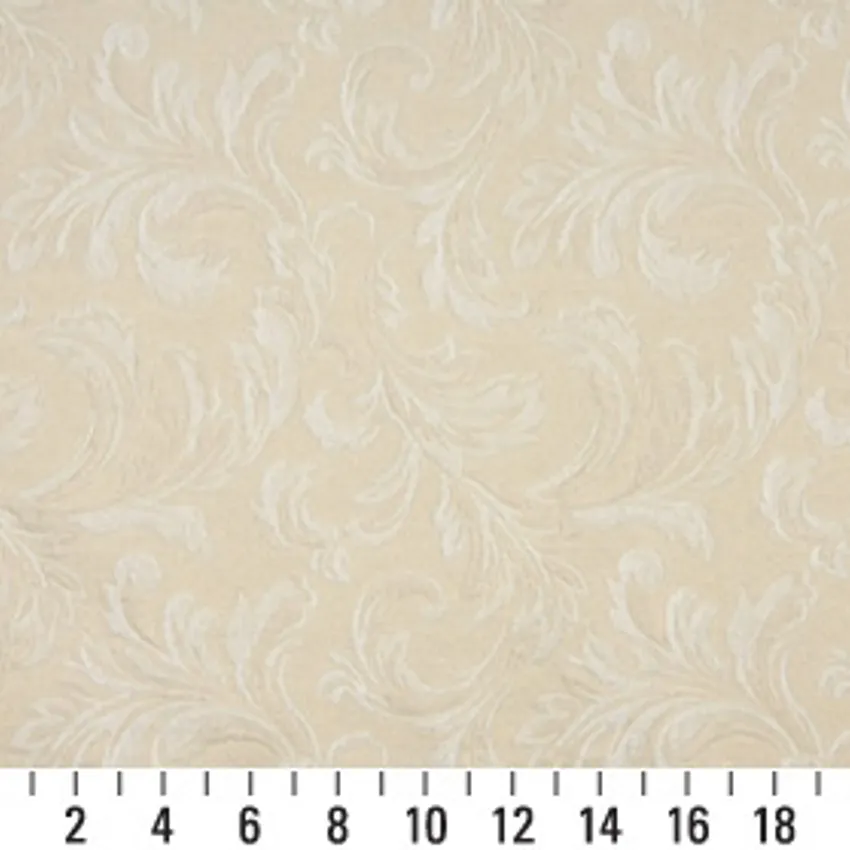 Champagne Classic Beige and White Foliage Brocade Drapery and Upholstery Fabric by the Yard — Scale in inches