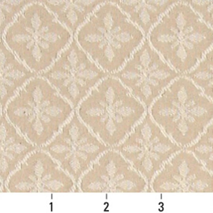 Champagne Beige and White Small Scale Damask Drapery and Upholstery Fabric by the Yard — Scale in inches
