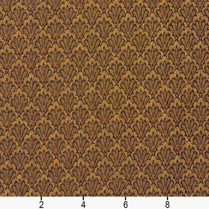 Topaz Beige and Green Country Damask Upholstery Fabric by the Yard — Scale in inches