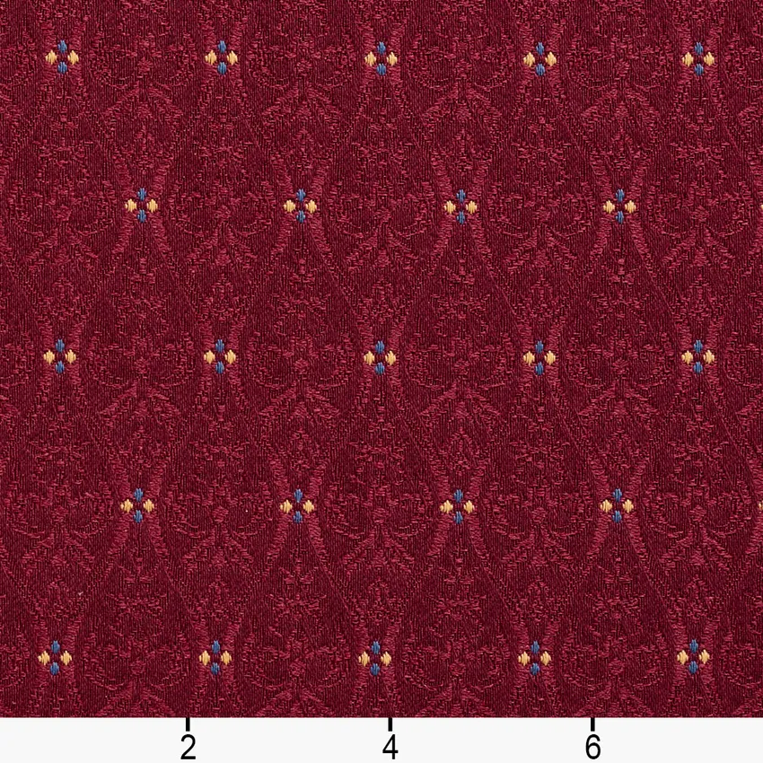 Bordeaux Burgundy Small Scale Damask Upholstery Fabric by the Yard — Scale in inches