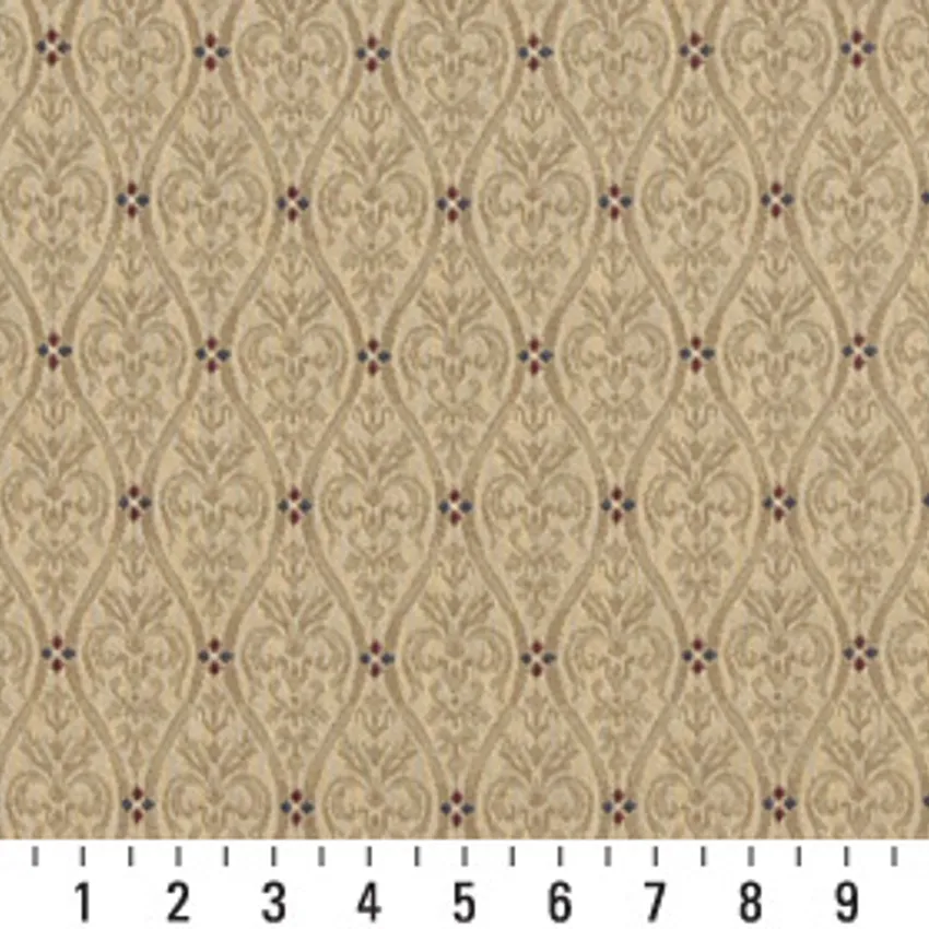 Pecan Beige Small Scale Damask Upholstery Fabric by the Yard — Scale in inches