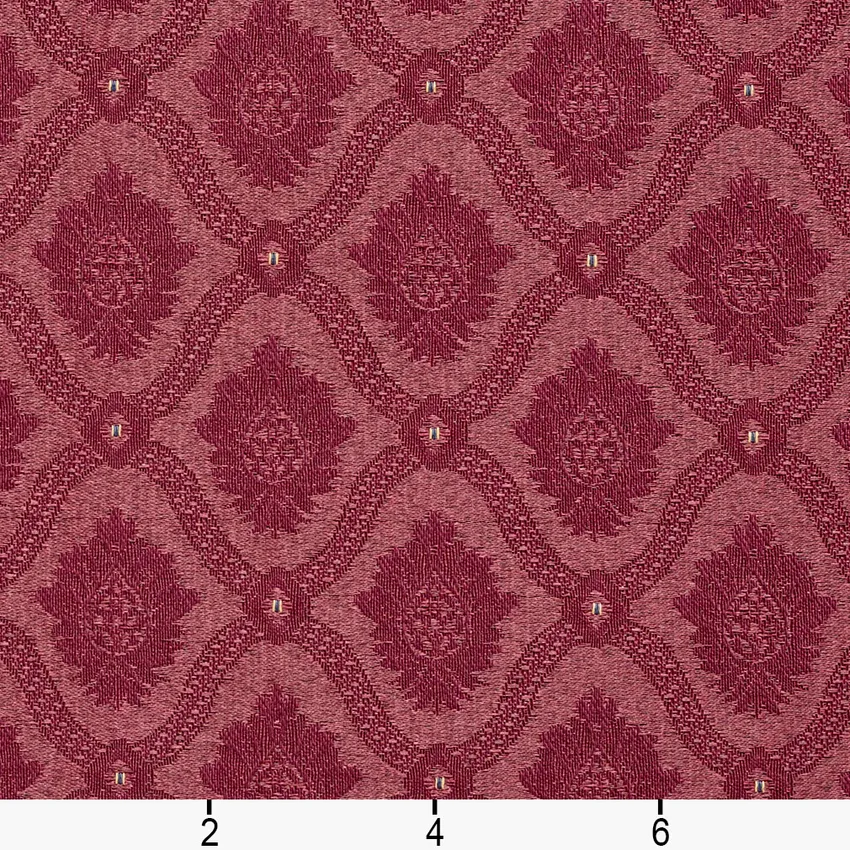 Cabernet Burgundy Small Scale Damask Upholstery Fabric by the Yard — Scale in inches