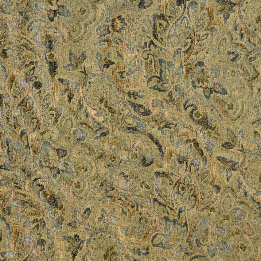 Willow Gold and Light Blue Floral Chenille Upholstery Fabric by the Yard