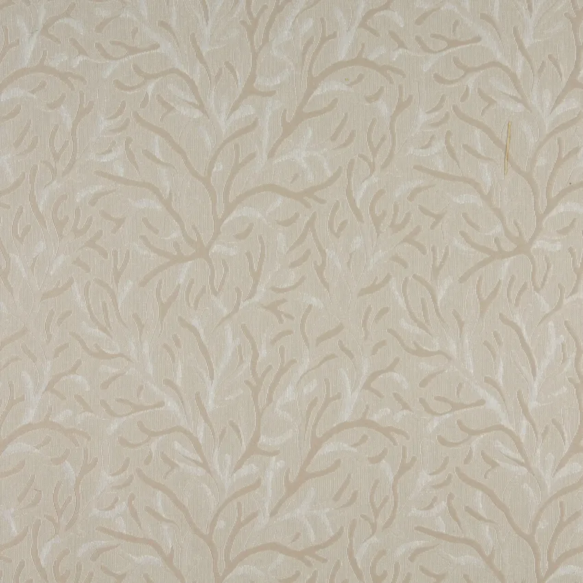 Linen Meadow Beige and White Foliage Brocade Upholstery Fabric by the Yard