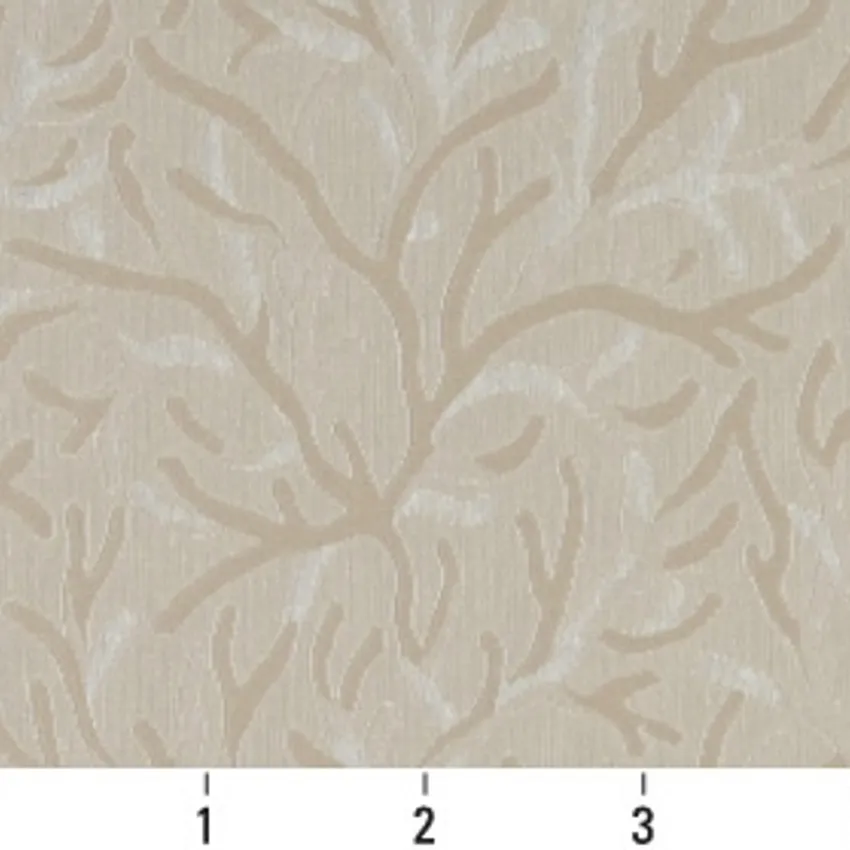Linen Meadow Beige and White Foliage Brocade Upholstery Fabric by the Yard — Scale in inches