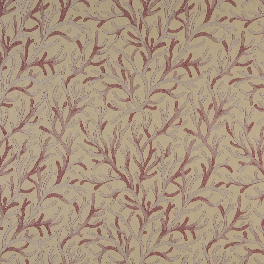 Wine Meadow Beige and Pink Foliage Brocade Upholstery Fabric by the Yard