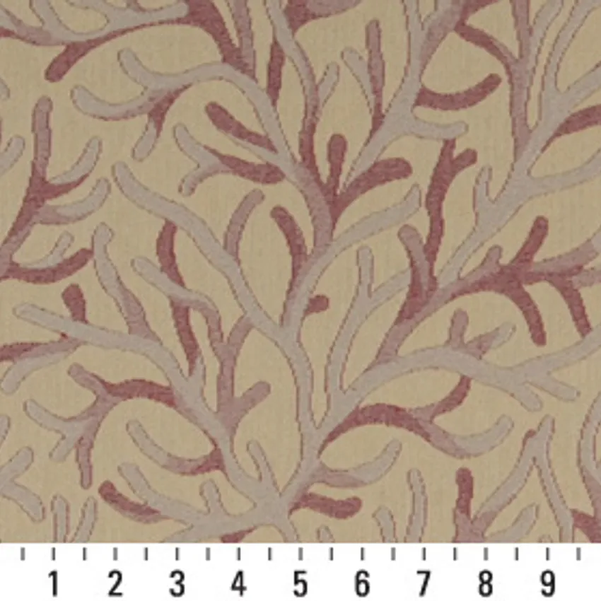 Wine Meadow Beige and Pink Foliage Brocade Upholstery Fabric by the Yard — Scale in inches