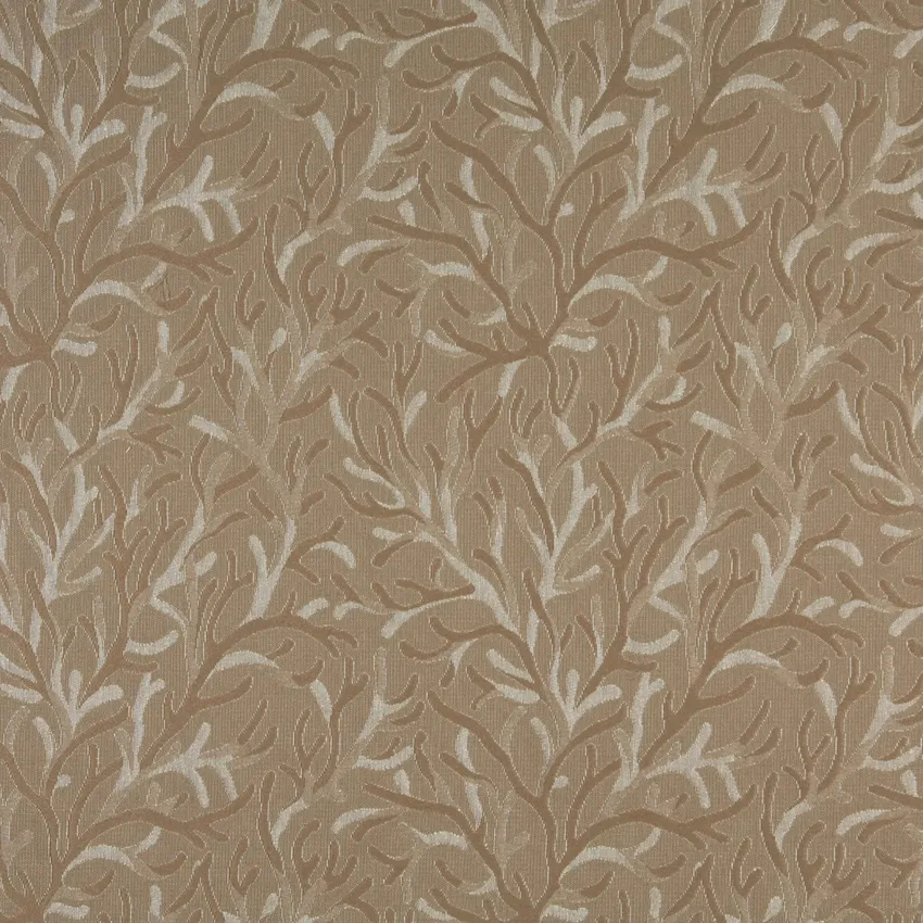 Desert Meadow Beige and Brown Foliage Brocade Upholstery Fabric by the Yard