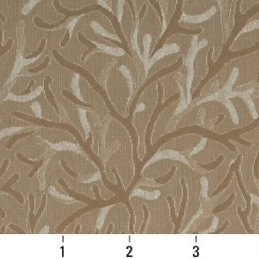 Desert Meadow Beige and Brown Foliage Brocade Upholstery Fabric by the Yard — Scale in inches