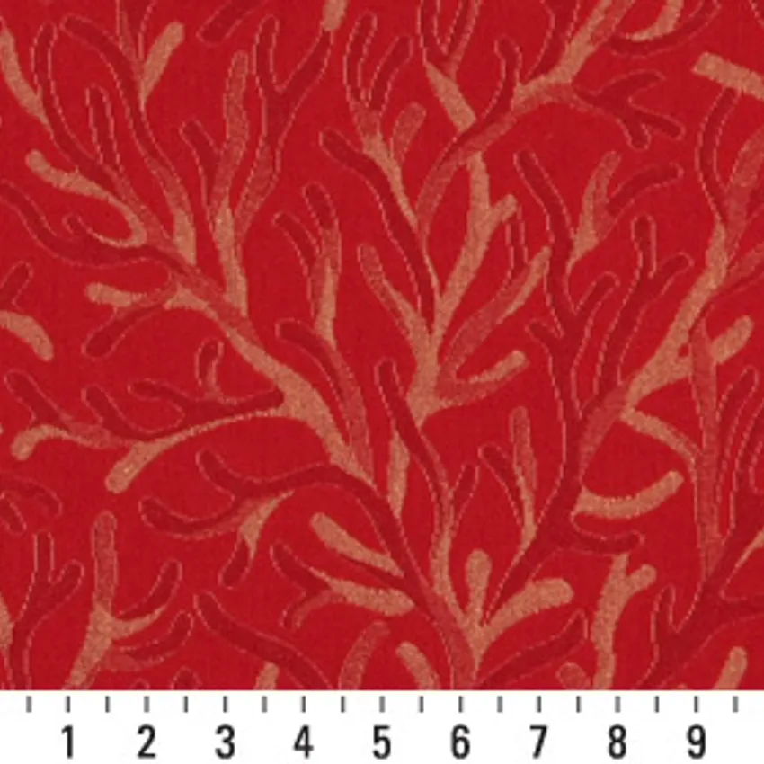 Ruby Meadow  Foliage Brocade Upholstery Fabric by the Yard — Scale in inches