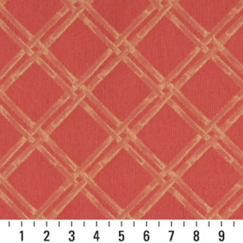Coral Trellis Coral Contemporary Brocade Upholstery Fabric by the Yard — Scale in inches