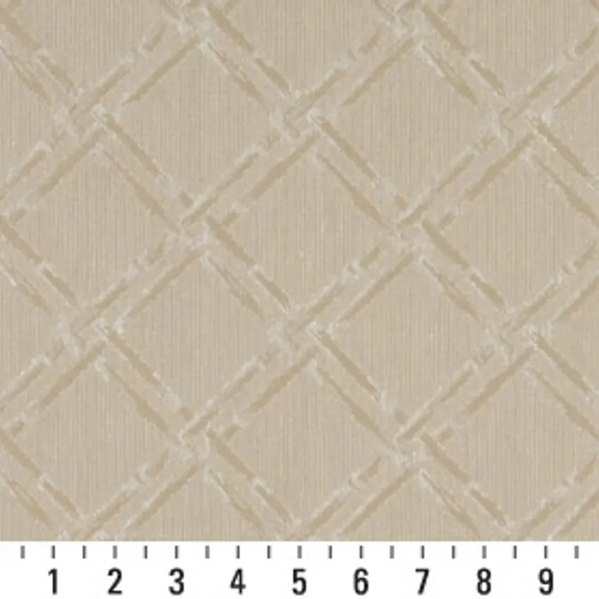 Linen Trellis Beige and White Contemporary Brocade Upholstery Fabric by the Yard — Scale in inches