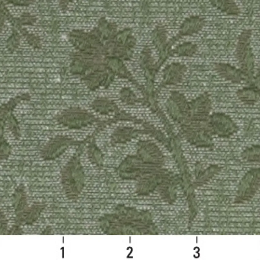 Pine Petal Dark Green and Light Green Floral Brocade Upholstery Fabric by the Yard — Scale in inches