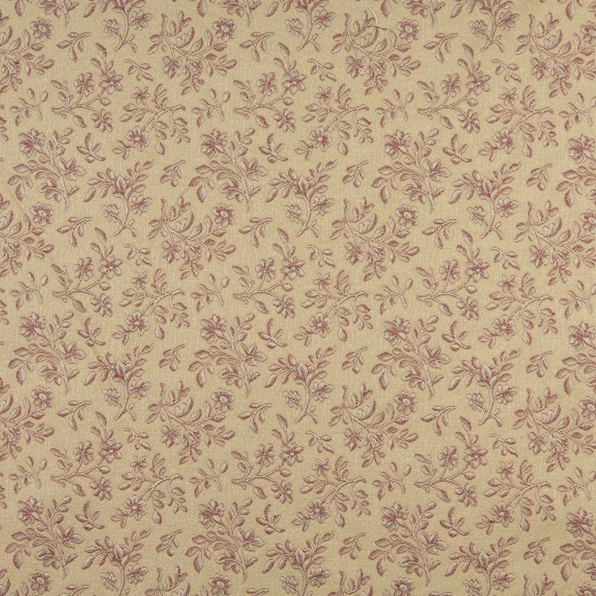 Wine Petal Beige and Pink Floral Brocade Upholstery Fabric by the Yard