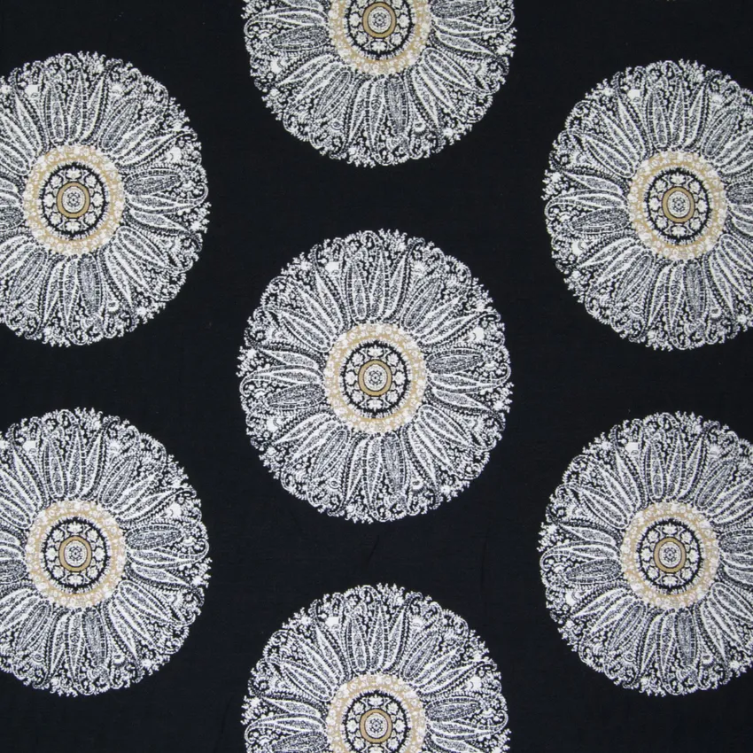 Ebony Black Suzani Jacquard Upholstery Fabric by the yard G0688