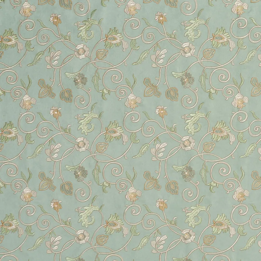 Jade and Light Green Floral Microfiber Upholstery Fabric