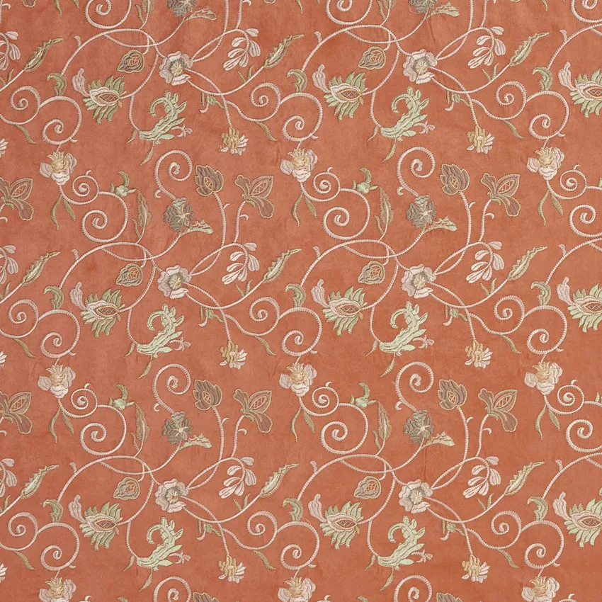 Apricot and Coral Floral Microfiber Upholstery Fabric