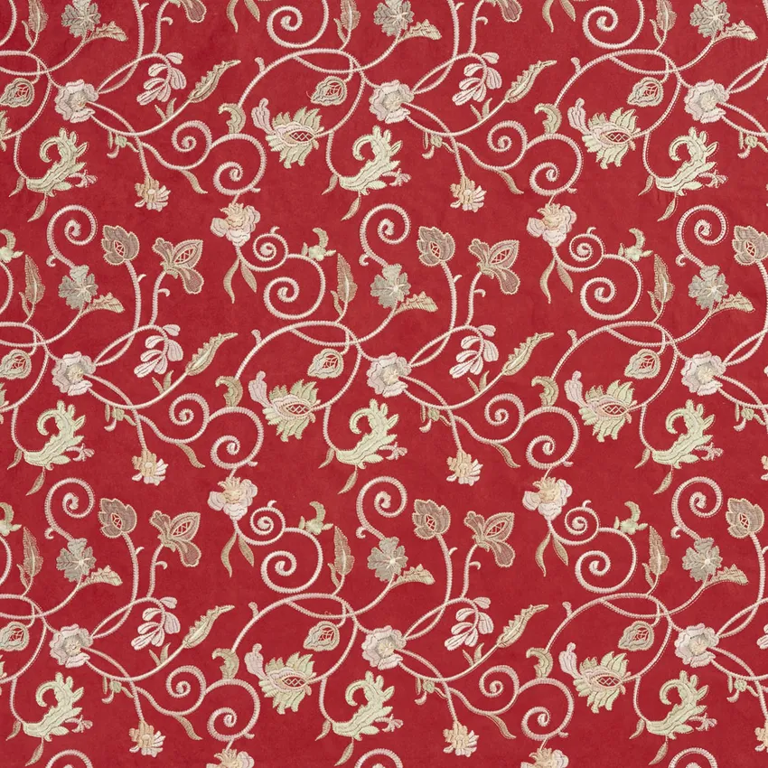 Burgundy and Cream Floral Microfiber Upholstery Fabric