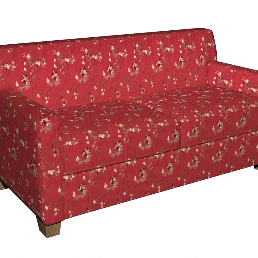 Red Burgundy Asian Floral Microfiber Upholstery Fabric — Fabric on furniture