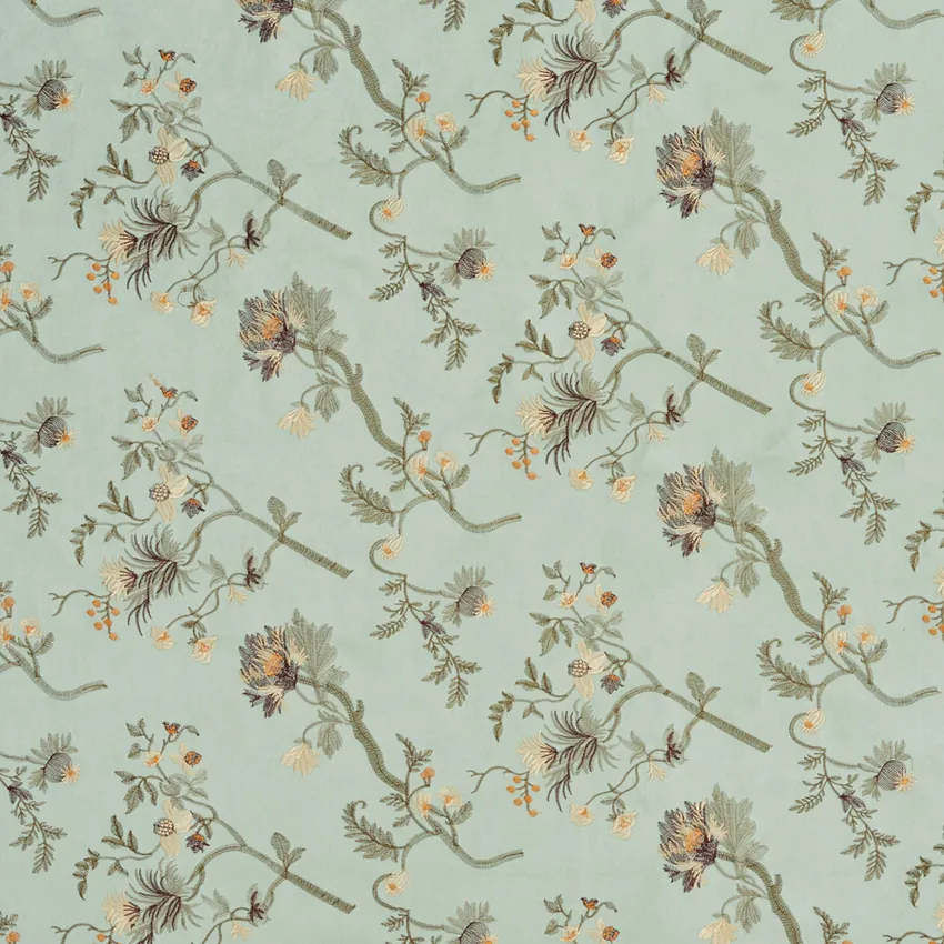 Jade and Light Green Asian Floral Microfiber Upholstery Fabric