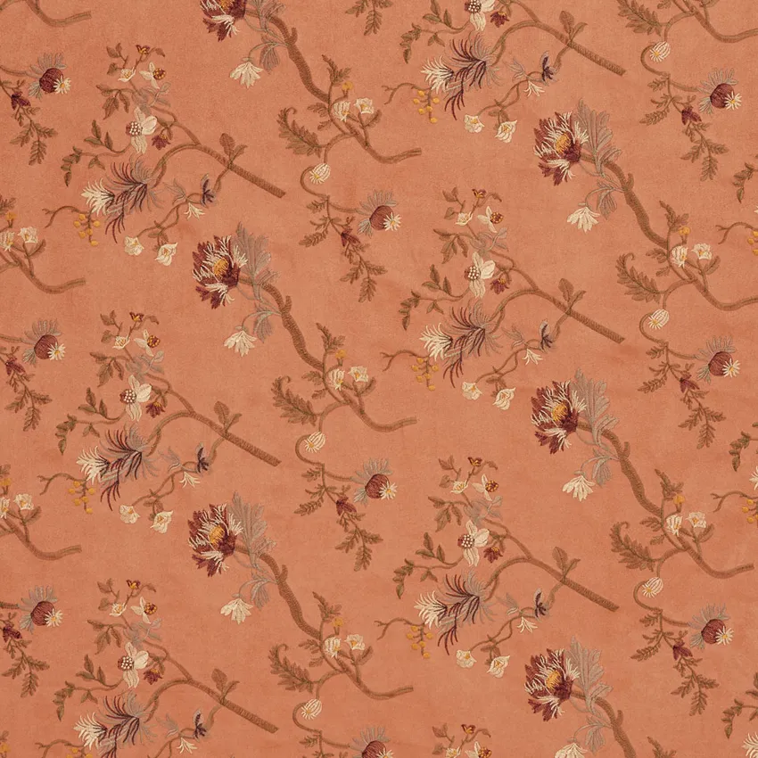 Apricot Coral Asian Floral Microfiber Upholstery Fabric