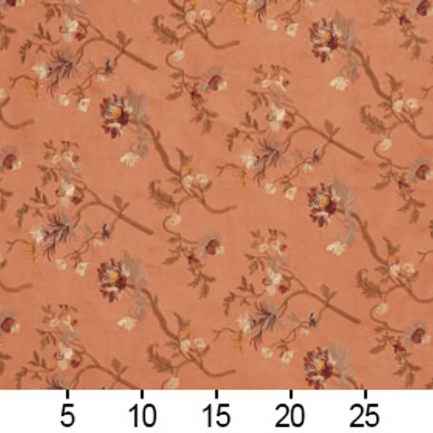 Apricot Coral Asian Floral Microfiber Upholstery Fabric — Scale in inches