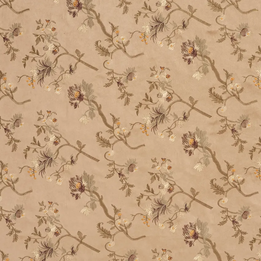 Mocha Beige and Brown Asian Floral Microfiber Upholstery Fabric