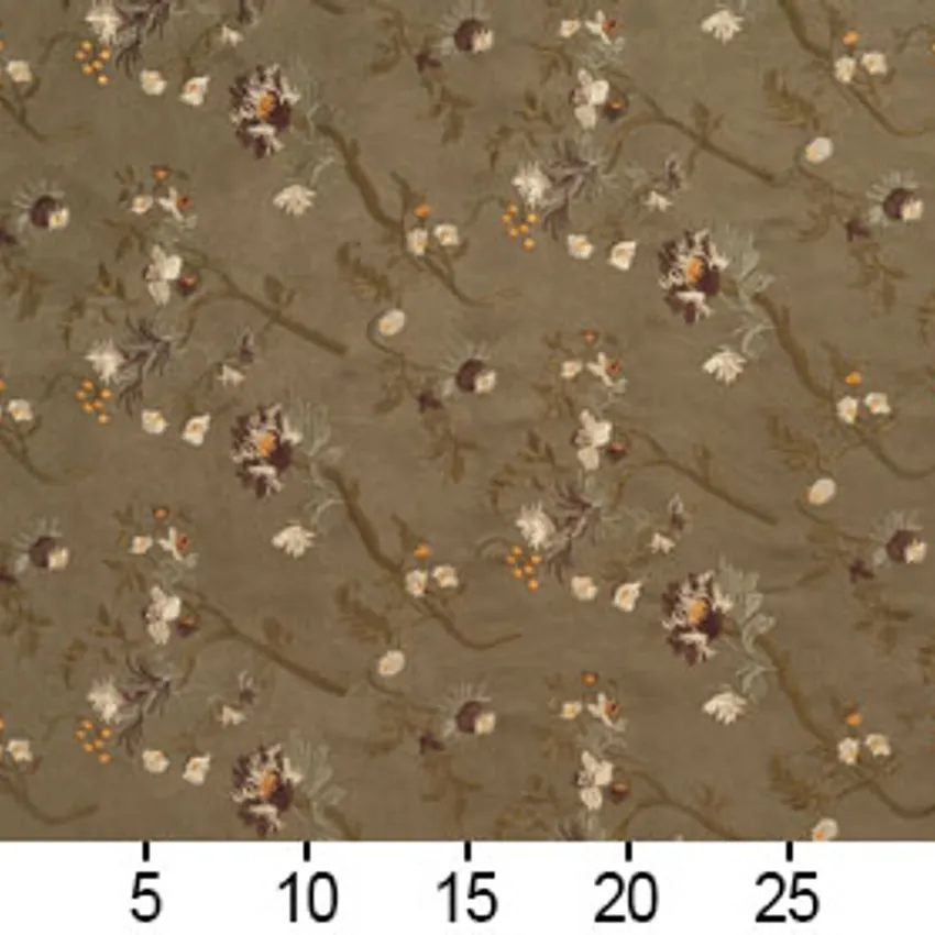 Marsh Dark Green Asian Floral Microfiber Upholstery Fabric — Scale in inches