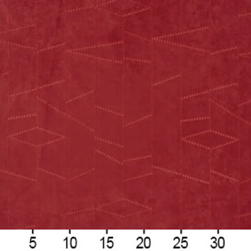 Scarlet Burgundy Red Abstract Geometric Ultrastitch Microfiber Upholstery Fabric — Scale in inches