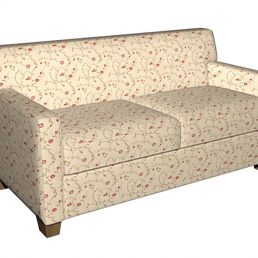 Linen  Beige and White Small Scale Floral Vines Floral Microfiber Upholstery Fabric — Fabric on furniture