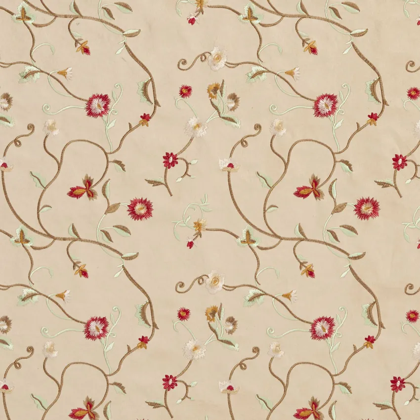 Linen  Beige and White Small Scale Floral Vines Floral Microfiber Upholstery Fabric