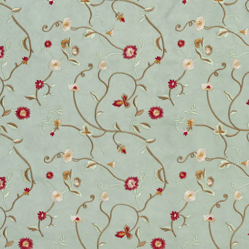 Jade and Light Green Small Scale Floral Vine Microfiber Upholstery Fabric
