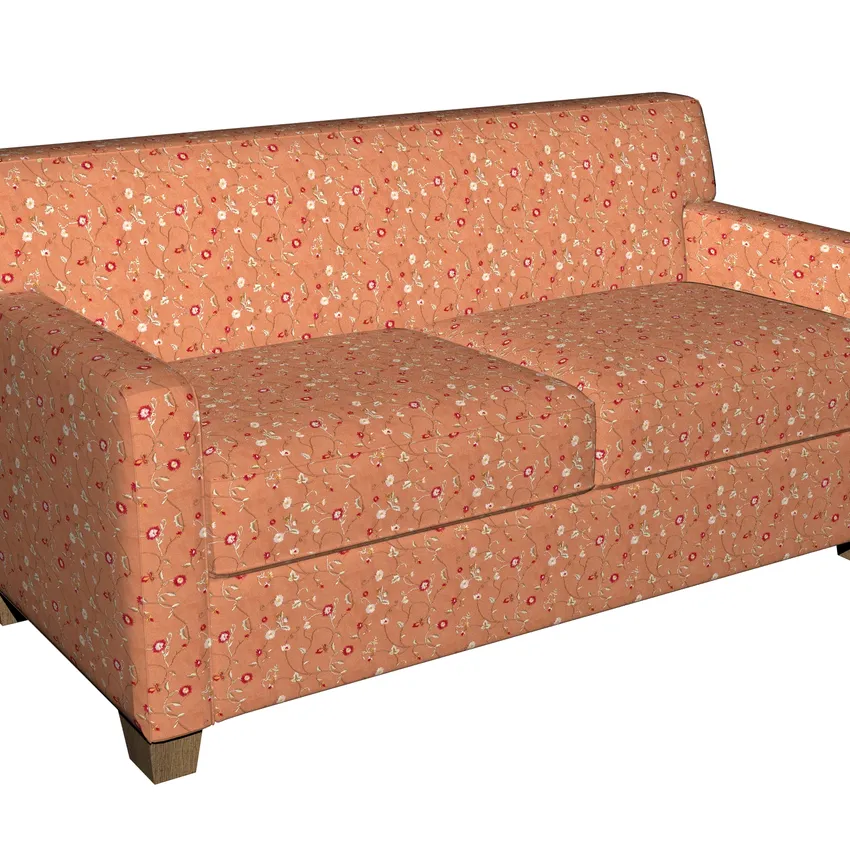 Apricot Coral and White Small Scale Floral Vine Microfiber Upholstery Fabric — Fabric on furniture
