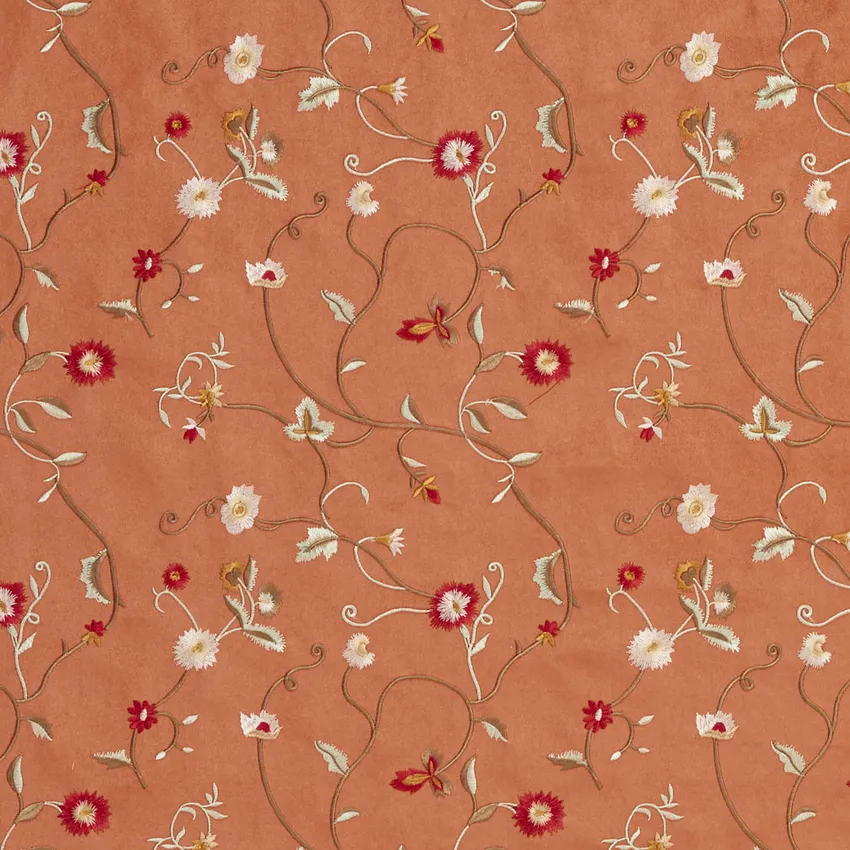 Apricot Coral and White Small Scale Floral Vine Microfiber Upholstery Fabric