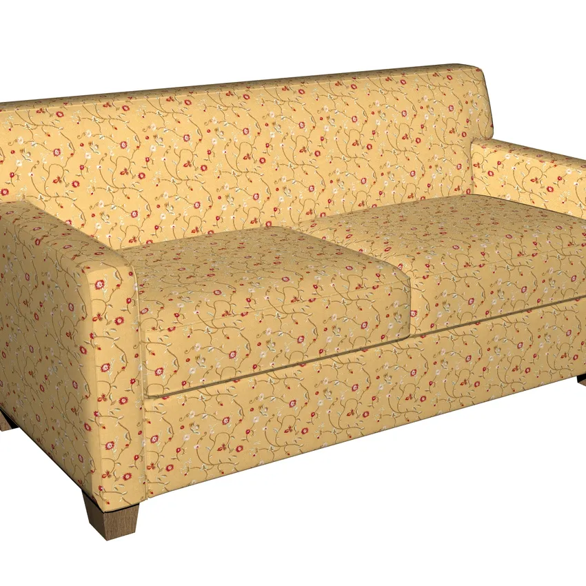 Gold and Brown Small Scale Floral Vine Microfiber Upholstery Fabric — Fabric on furniture
