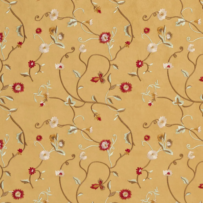 Gold and Brown Small Scale Floral Vine Microfiber Upholstery Fabric