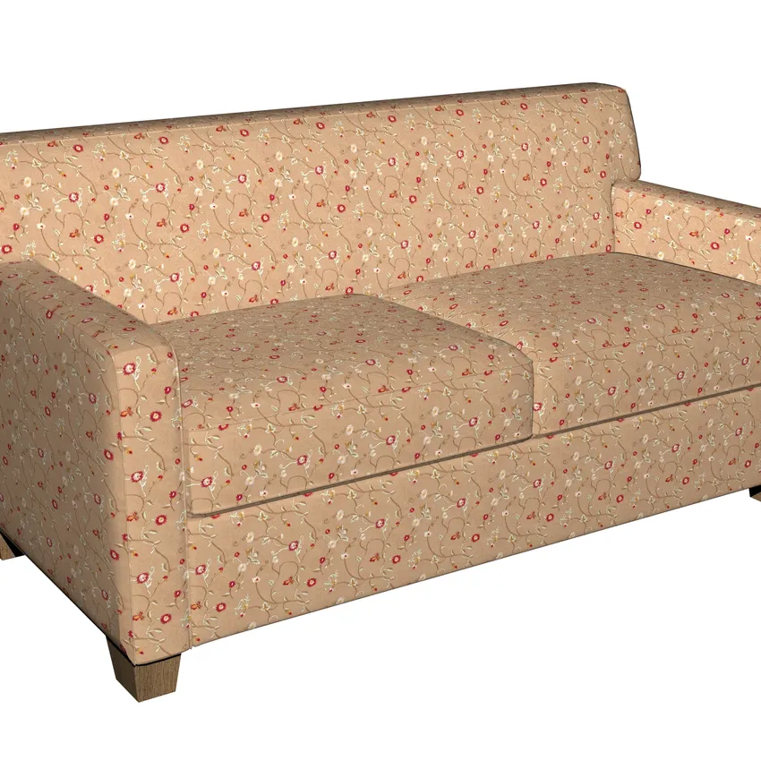 White and Tan Brown Small Scale Floral Vine Microfiber Upholstery Fabric — Fabric on furniture