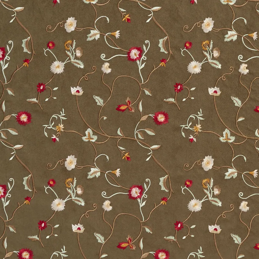 Marsh Green and White Small Scale Floral Vine Microfiber Upholstery Fabric
