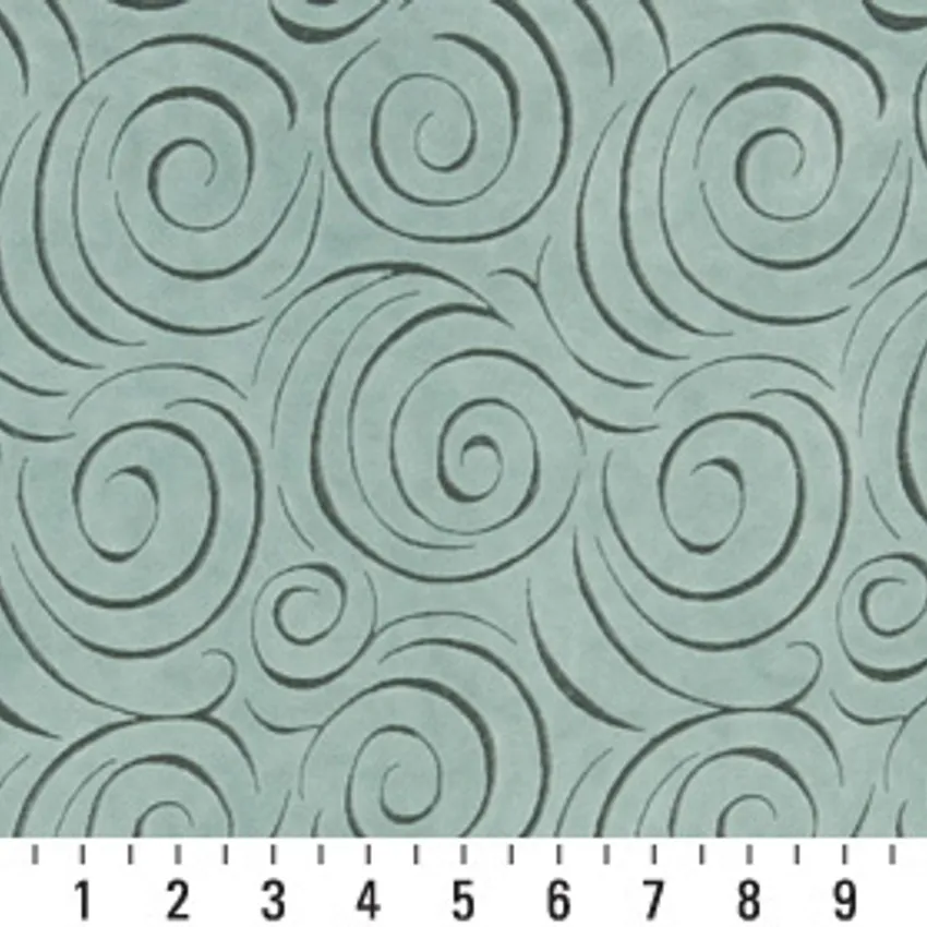 Light Blue Aqua Abstract Swirls Microfiber Upholstery Fabric — Scale in inches