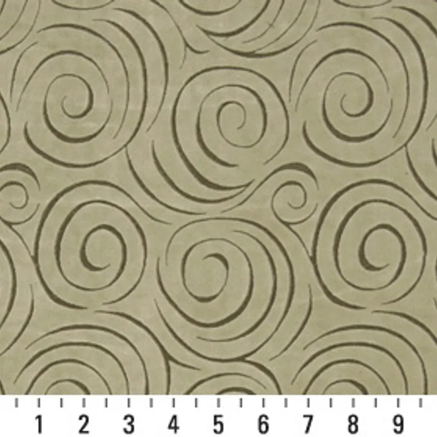 Sage Light Green Abstract Swirls Microfiber Upholstery Fabric — Scale in inches