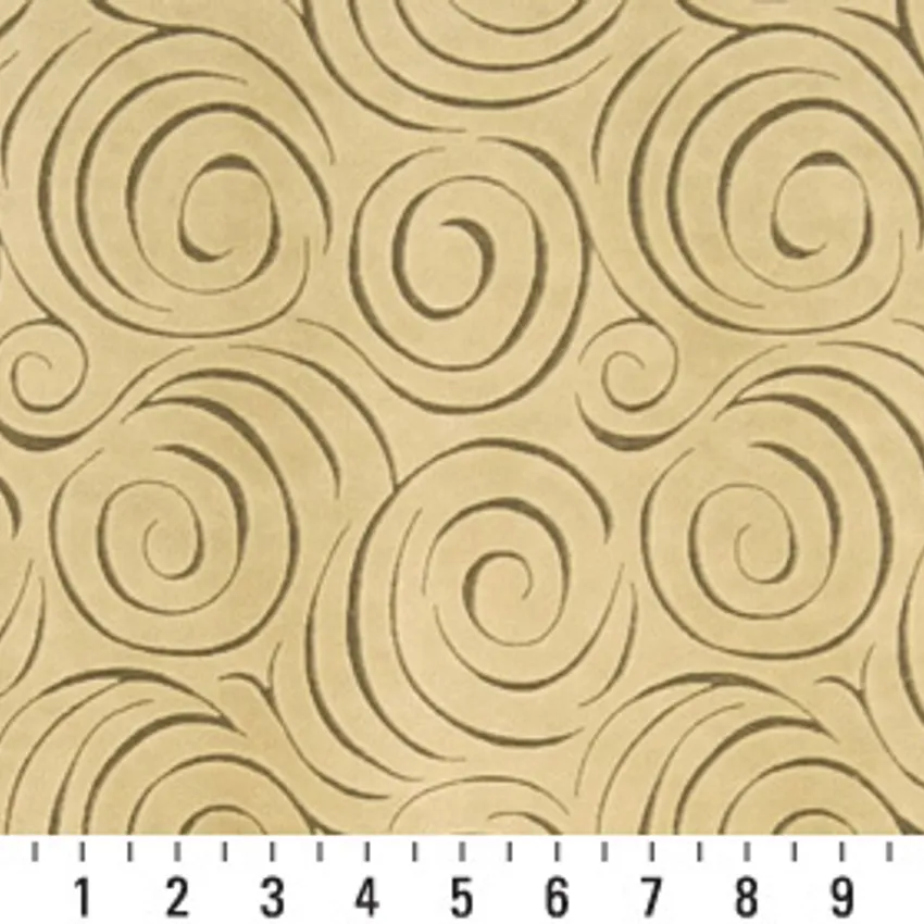 Wheat Beige Abstract Abstract Swirls Microfiber Upholstery Fabric — Scale in inches