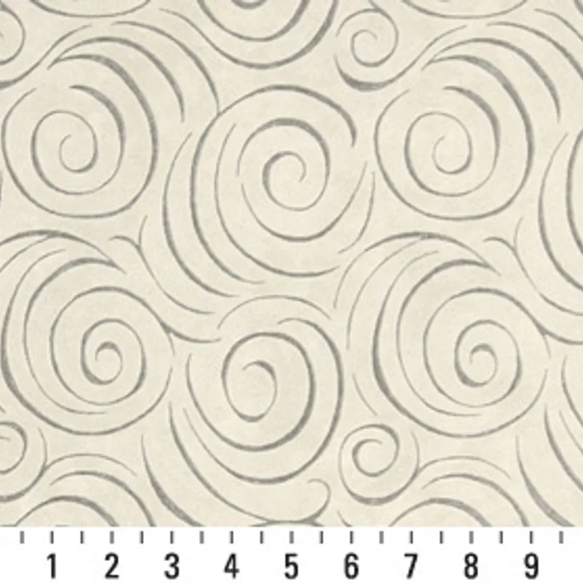 Stone Gray and White Abstract Swirls Microfiber Upholstery Fabric — Scale in inches