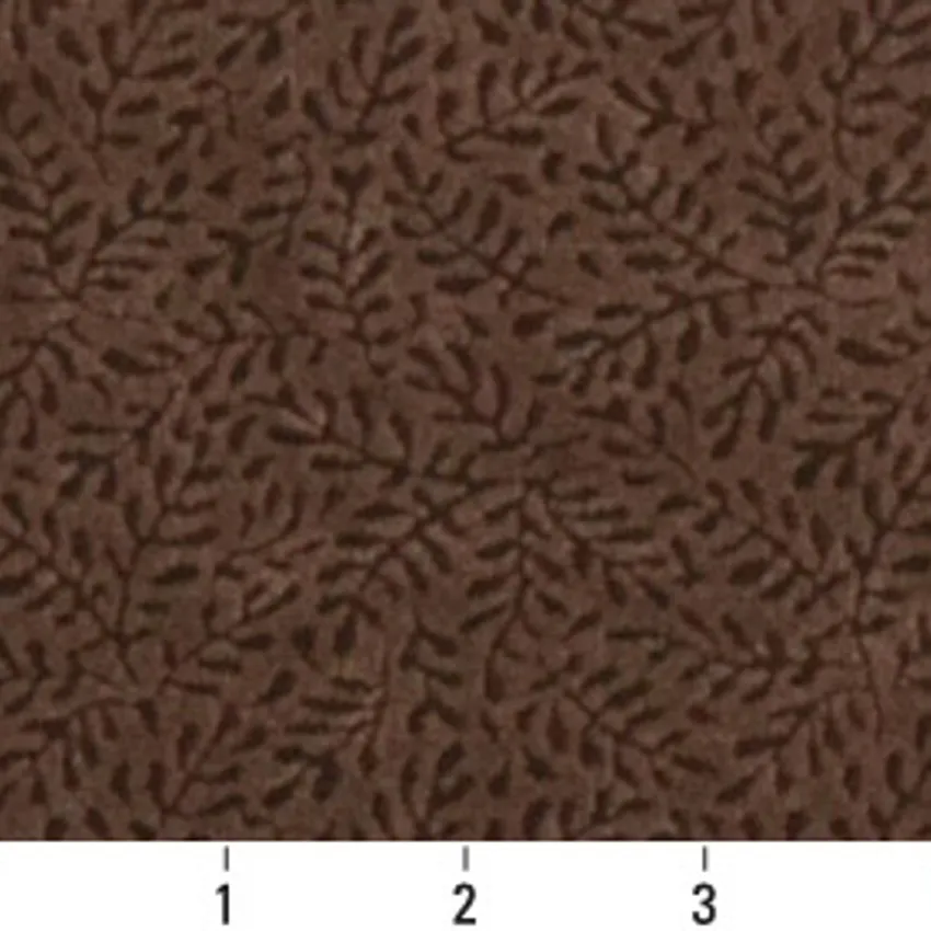 Cocoa Brown Country Foliage Microfiber Upholstery Fabric — Scale in inches