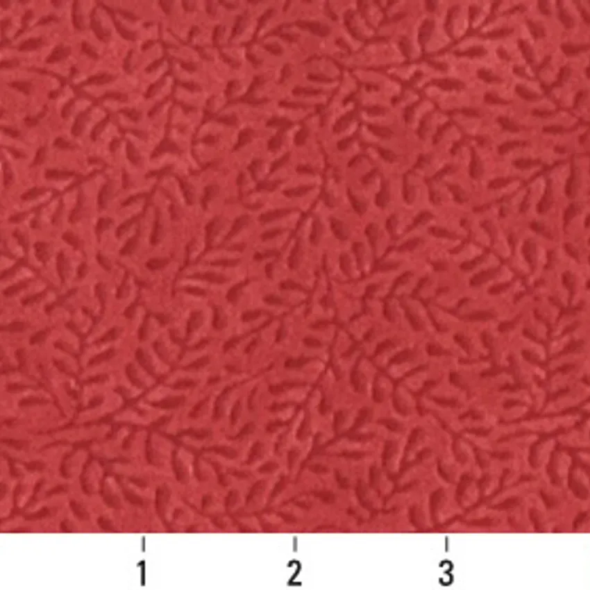 Crimson Red Pink Country Foliage Microfiber Upholstery Fabric — Scale in inches